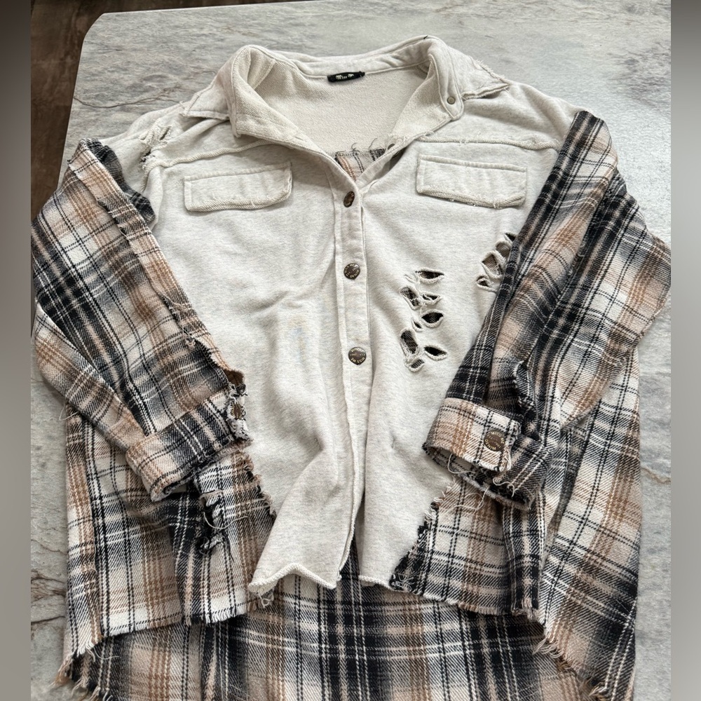 Miss Me Plaid and Cream Button Down Shirt